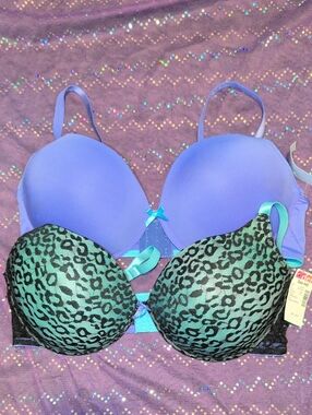 Purple and Teal Leopard Push-Up Bra Duo - Women Intimates & Sleepwear